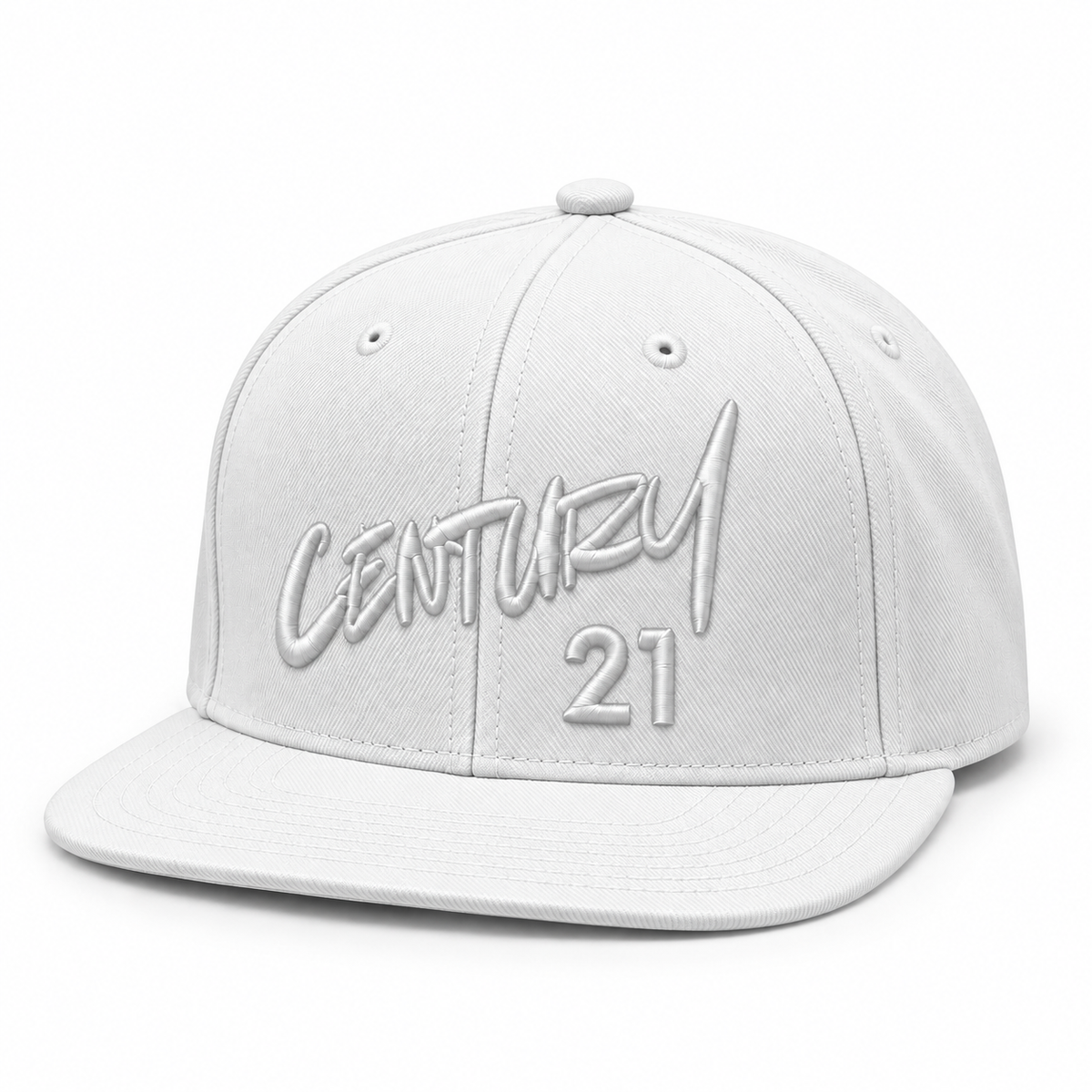 CENTURY 21 White-on-White 3D Embroidered Flat Brim Cap