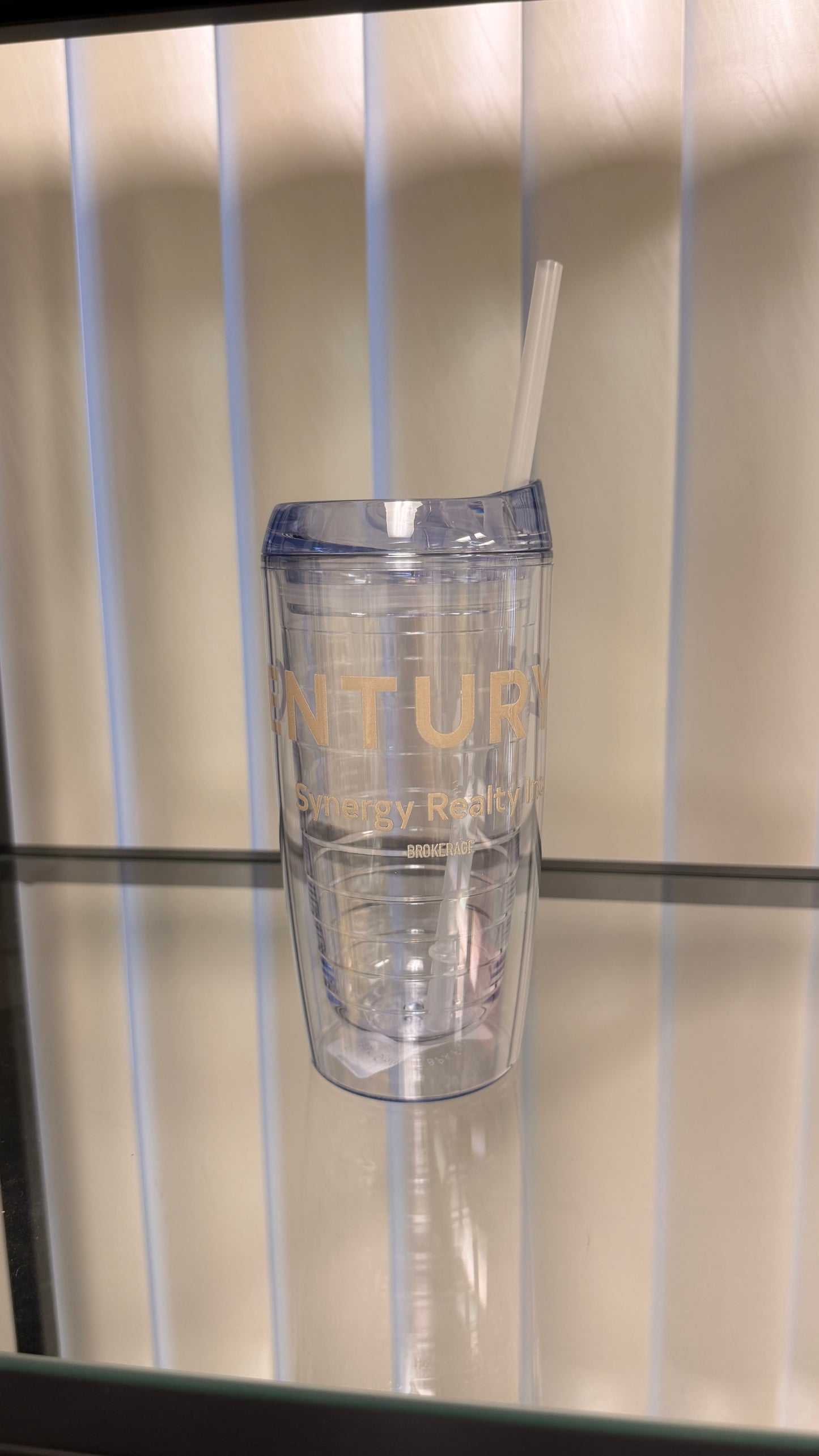 Century 21 Synergy Clear Straw Tumbler with Gold Detailing