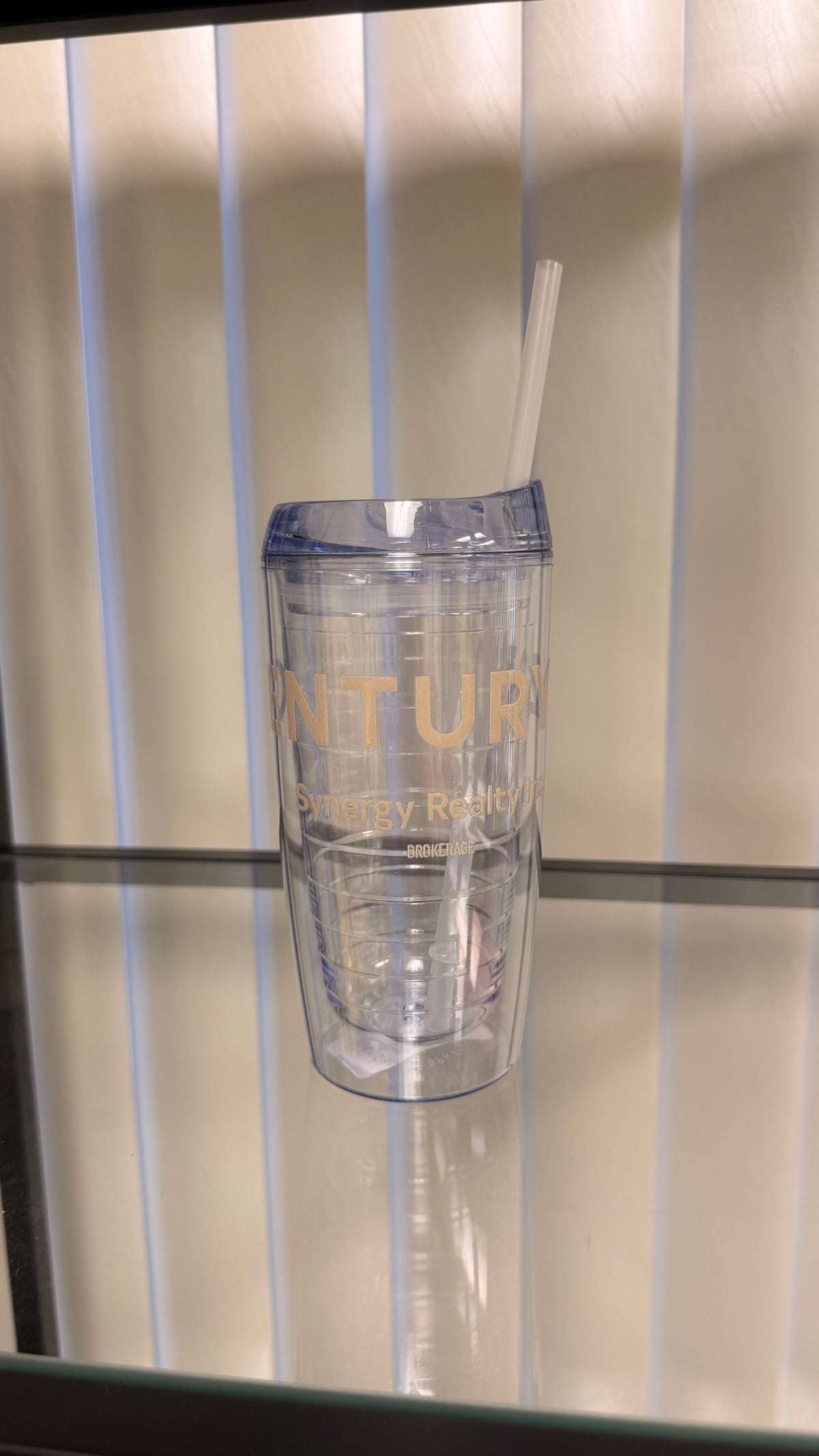 Century 21 Synergy Clear Straw Tumbler with Gold Detailing