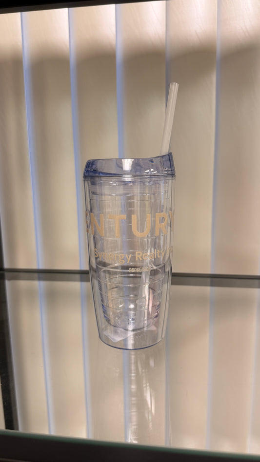 Century 21 Synergy Clear Straw Tumbler with Gold Detailing
