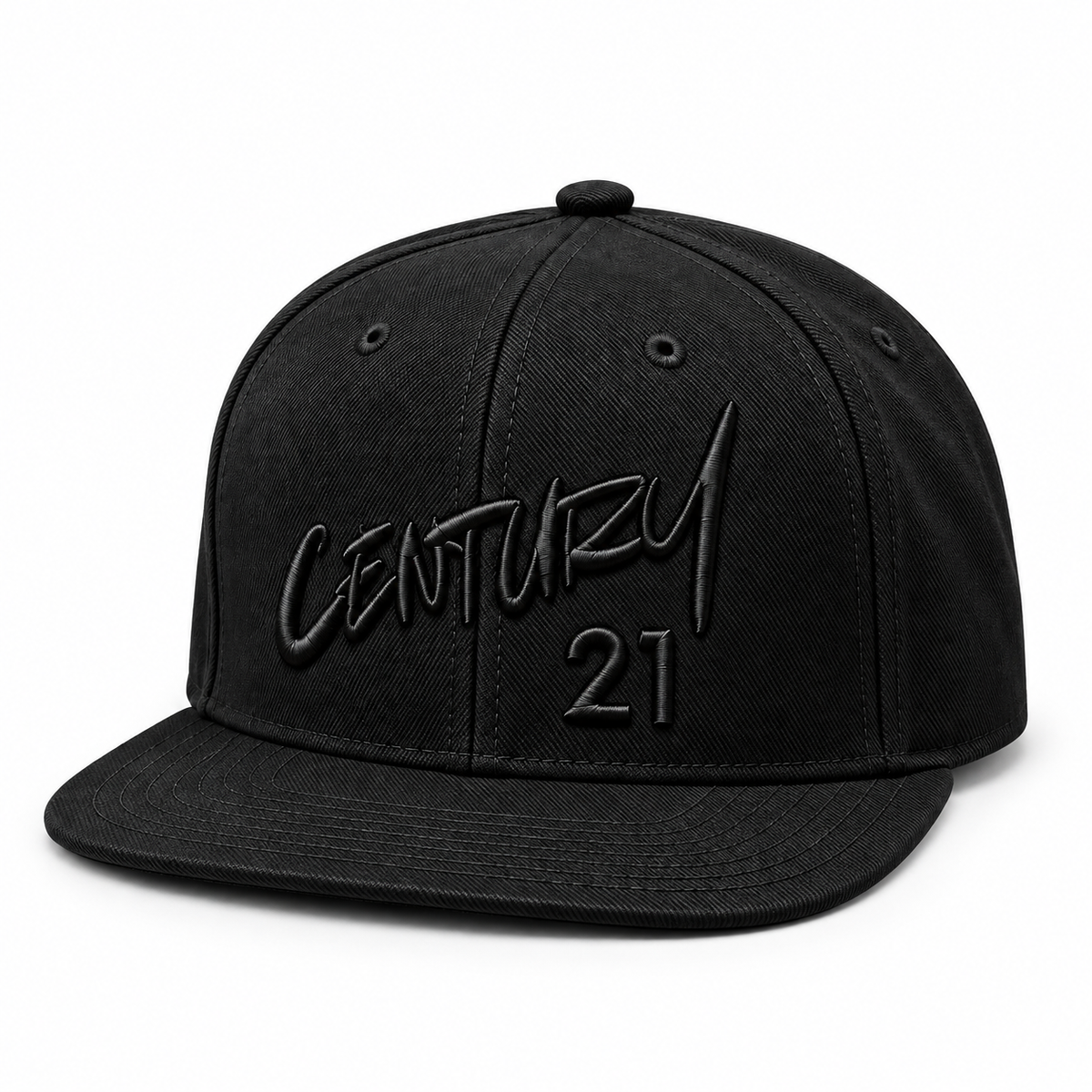 CENTURY 21 Black-on-Black 3D Embroidered Flat Brim Cap